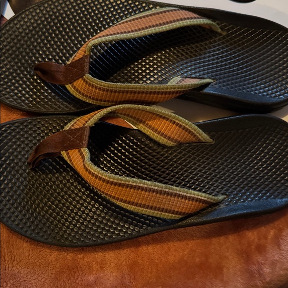 Chaco Black and Brown Flip-Flop Sandals with Striped Straps - Picture 4 of 4